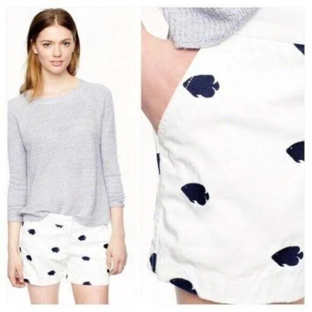 J. Crew White with Blue Fish Chino Shorts Size 12